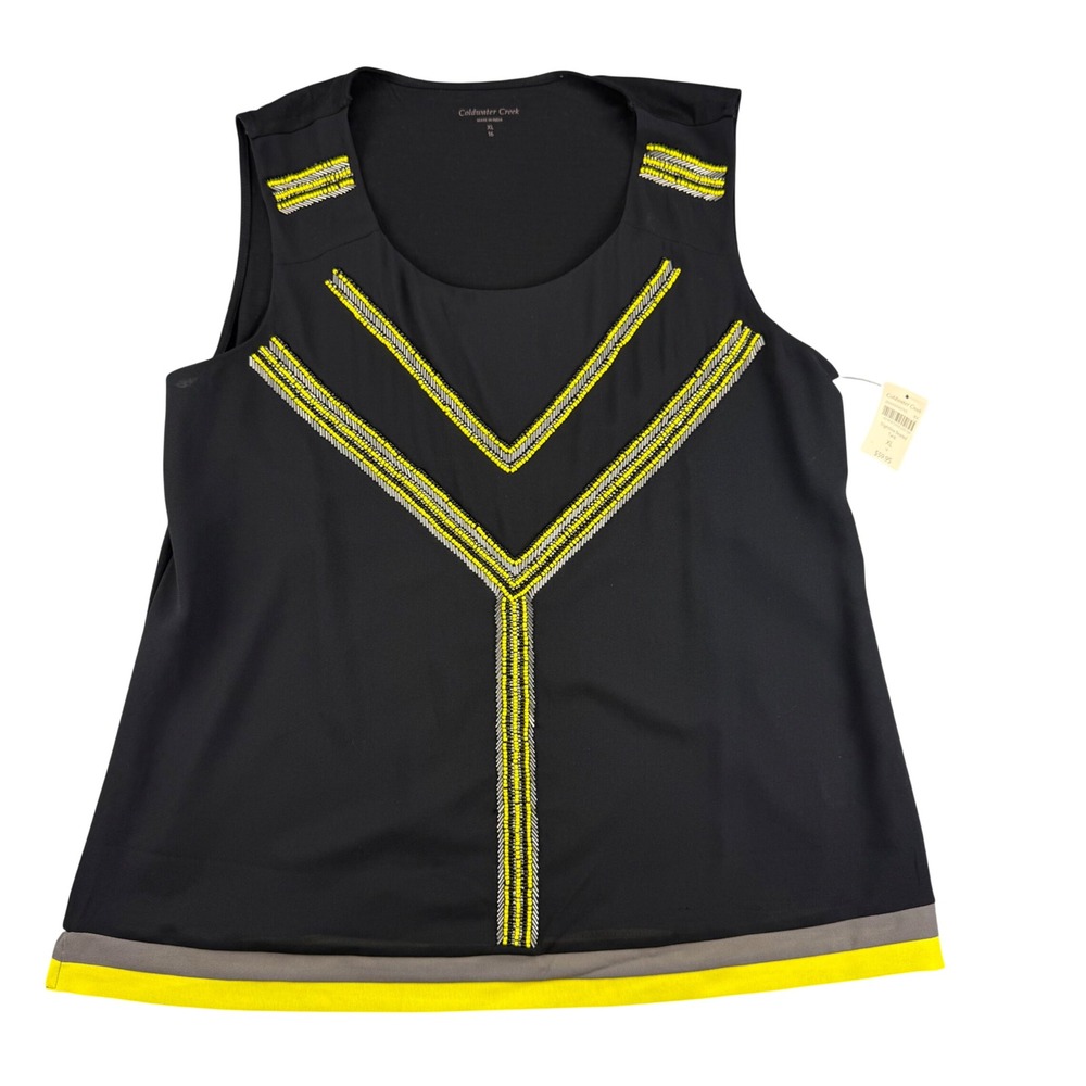 Coldwater Creek Black Beaded Sleeveless Top Yellow Colorblock XL 16 NWT Western